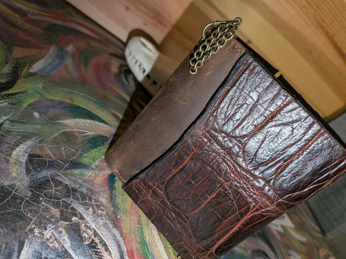 Genuine Wild Louisiana Alligator Trifold Chain Wallet – Handcrafted Brown Leather Men's Wallet with Hidden Stitching & Zip Pocket