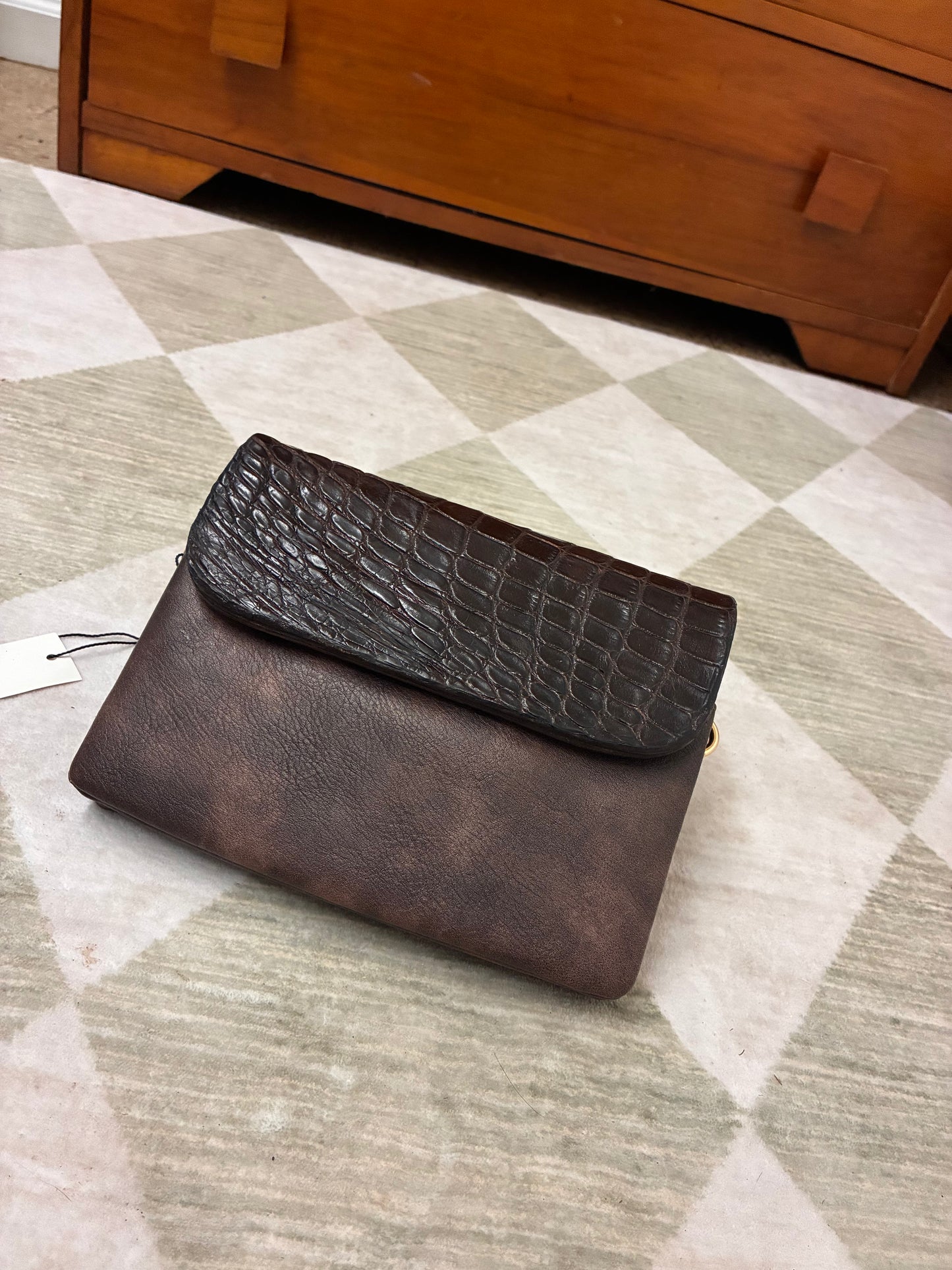 Handcrafted Artisan Leather Crossbody and wristlet Bag with Alligator Embossed Flap – A Rustic Classic