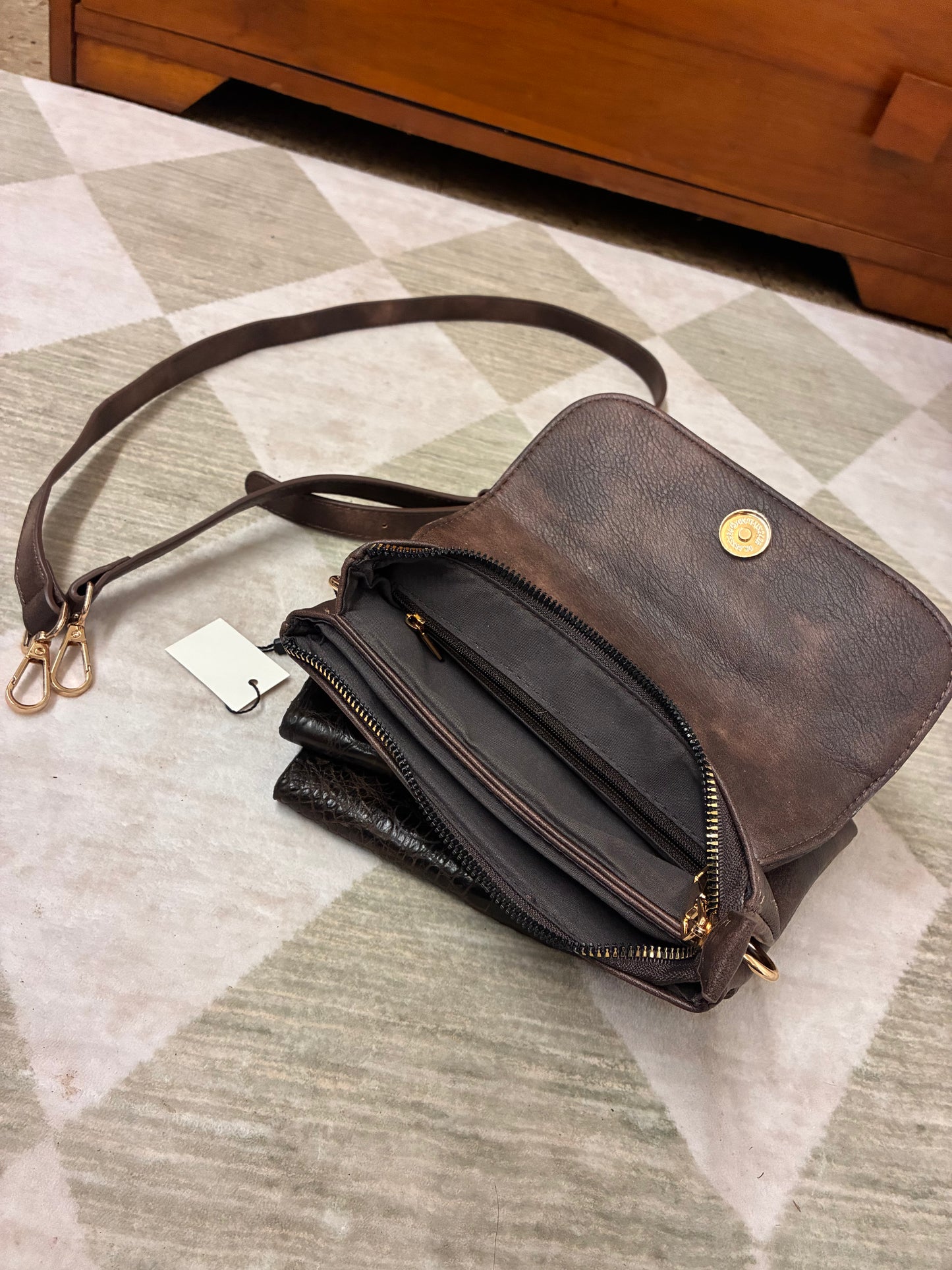 Handcrafted Artisan Leather Crossbody and wristlet Bag with Alligator Embossed Flap – A Rustic Classic