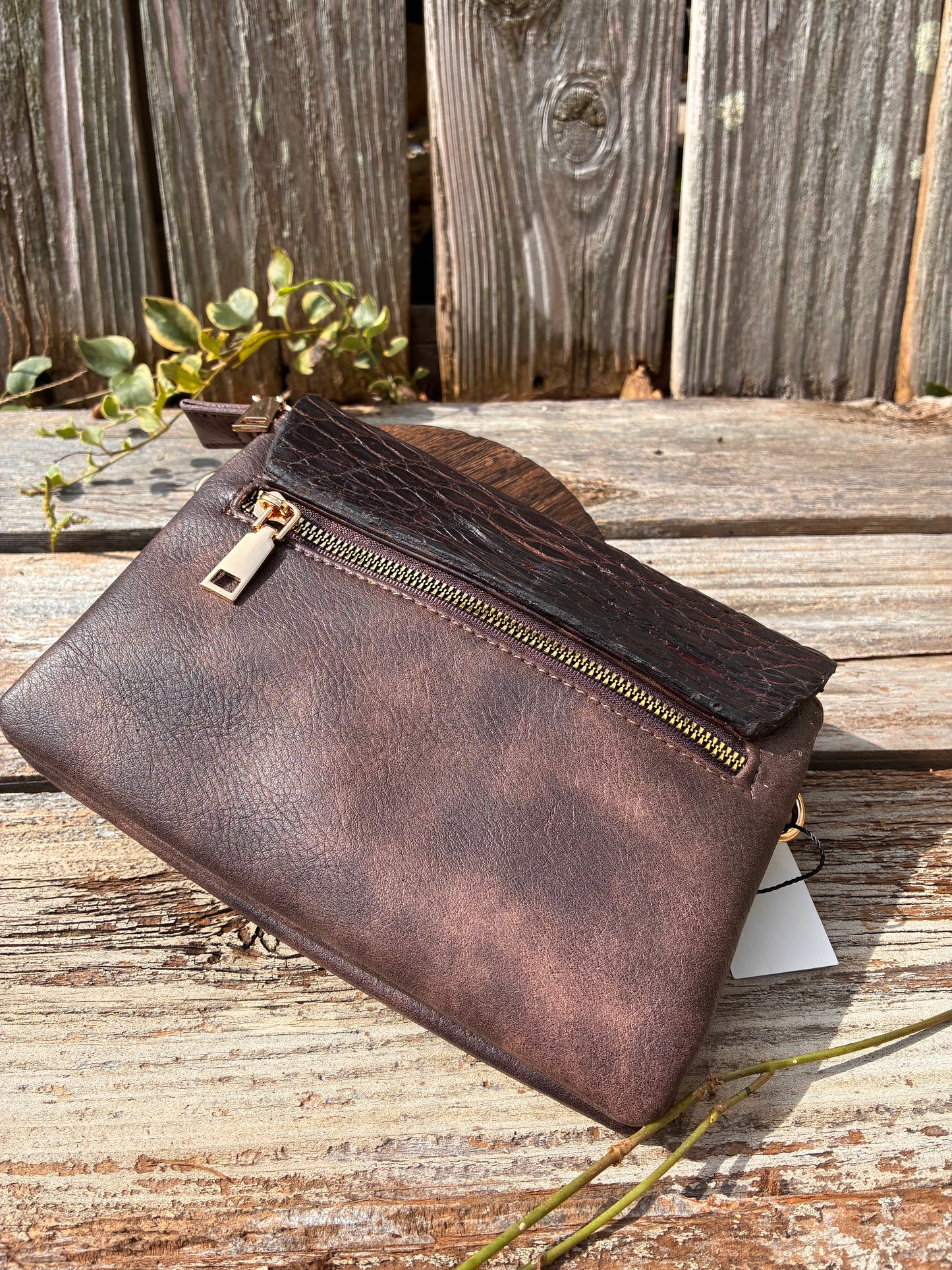 Handcrafted Artisan Leather Crossbody and wristlet Bag with Alligator Embossed Flap – A Rustic Classic