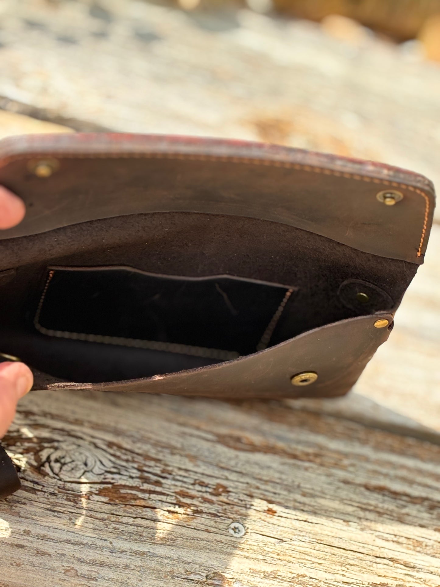 Handcrafted Artisan Leather Crossbody and wristlet Bag with Alligator Embossed Flap – A Rustic Classic